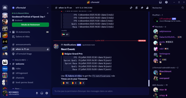 « Illustration d’un salon Discord sur le thème de la Formule 1 »