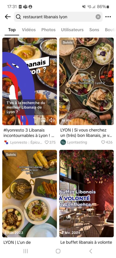 Recherche sur TikTok