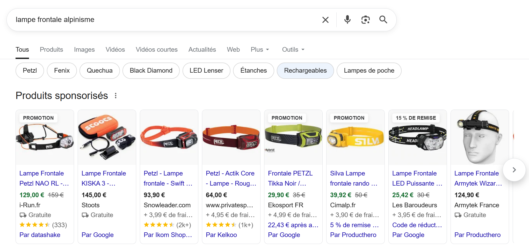 Capture d'écran - Annonces produits Google Shopping
