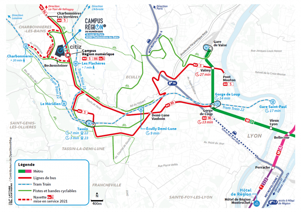cartographies accès au Campus : bus, tram-train, vélo...